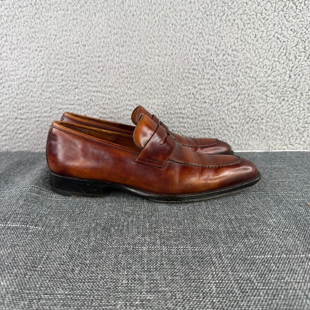 Magnanni Penny Loafers Mens 9.5M Cognac Brown Leather Slip On Dress Shoes Spain